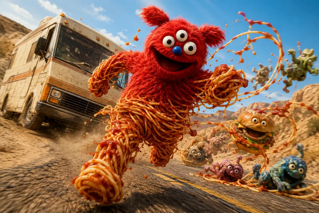 SPAGHETTI MONSTER RUNNING FROM GREASY NIGHTMARES