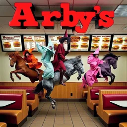 WIZARDS RIDING HORSES IN FAST FOOD FANTASY