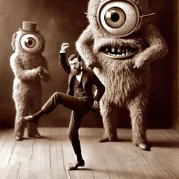 MAN DANCING WITH MONSTERS IN A FREAK SHOW
