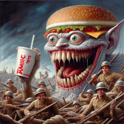 HAMBURGER MONSTER DEVOURS SOLDIERS' SOULS