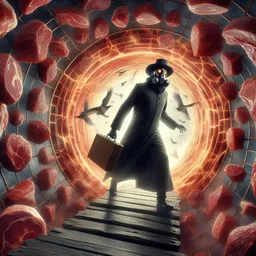 MEAT TORNADO SWALLOWING A MAN IN A SUIT