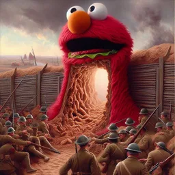 MONSTER GOBBLING THE SOULS OF FALLEN SOLDIERS