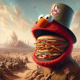ELMO'S MOUTH SPITTING OUT SANDWICHES OF WAR
