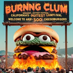BURGER MONSTER SHITTING FLAMES ON FLESHY FANS