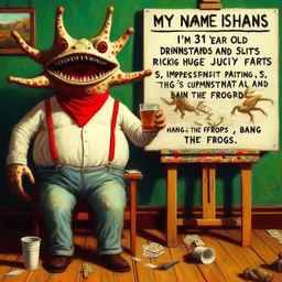 FROG-FACED DRUNK SHOUTS AT HIS OWN REFLECTION