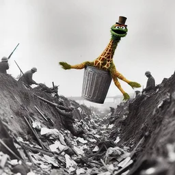 GIRAFFE IN A TRASH CAN, WAR'S SICK JOKE