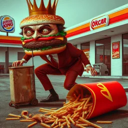 BURGER KING SHOVELING FRIES INTO A GARBAGE CAN