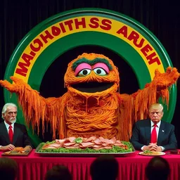 PASTA MONSTER FEASTING ON POLITICAL DISASTER
