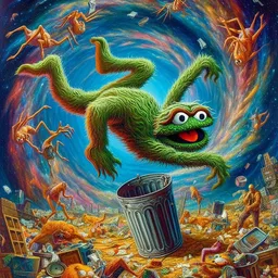 GARBAGE MONSTER SWIMMING IN COSMIC TRASH