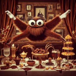 FURRY MONSTER SPILLING SWEETS LIKE A GLUTTONOUS BEAST