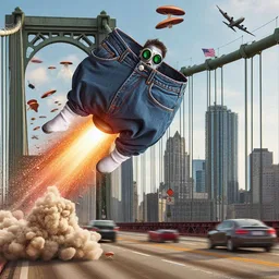 JEANS FLYING HIGH ON A FART ROCKET