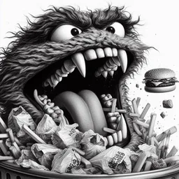 MONSTER GORGING ON GARBAGE AND GREASE