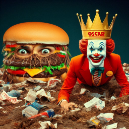 BURGER WITH A FACE IN A TRASH CARNIVAL