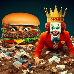 BURGER WITH A FACE IN A TRASH CARNIVAL