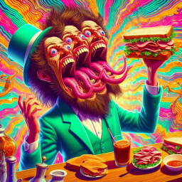 THREE-MOUTHS SHOVELING SANDWICHES INTO HELL