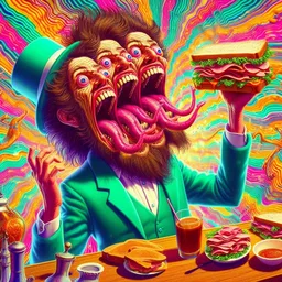 THREE-MOUTHS SHOVELING SANDWICHES INTO HELL