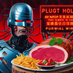 CYBORG FEASTING ON MEAT AND FRIES