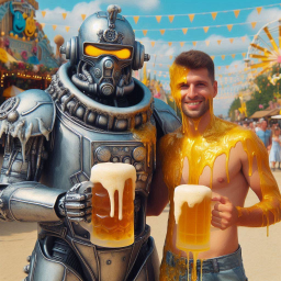 ROBOTS AND MEN DRENCHED IN GOLDEN LIQUID SIN