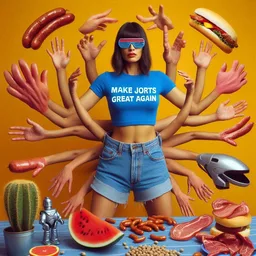 HANDS SHOVING FOOD INTO A JORTS BLACK HOLE
