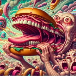 HAMBURGERS SCREAMING FOR A TASTE OF HUMANITY