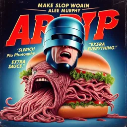 BURGER VOMITING ITS GUTS ON A ROBOT'S FACE