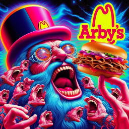 BEARDY MONSTER SHOVELING MEAT INTO HUNGRY VOID