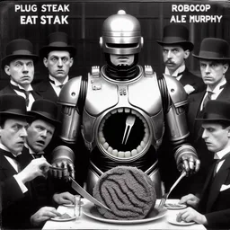 ROBOCOP SERVING MEAT ON A SILVER PLATTER