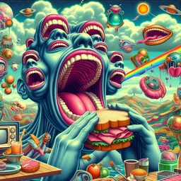MULTI-MOUTHED MONSTER GOBBLING SANDWICHES OF SOULS