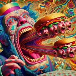 MOUTH SPITTING OUT BURGERS WITH SCREAMING FACES