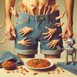 HANDS FISTING BEANS FROM A MAN'S PANTS