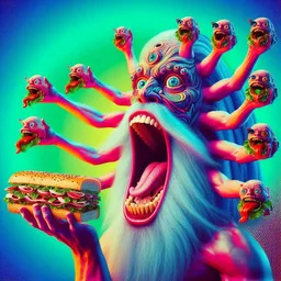 GOD OF SANDWICHES SCREAMING WITH MULTIPLE MOUTHS