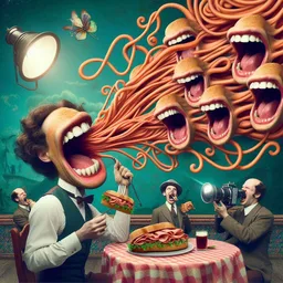 MOUTHS SPEWING PASTA LIKE A CARNIVOROUS FOUNTAIN