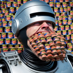 ROBOT CHOWING ON CANNED MEAT FLESH