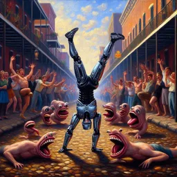 ROBOT DANCING ON HUMAN FLESH PAVEMENT