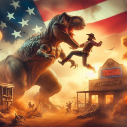 DINOSAUR EATING COWBOY'S SOUL FOR BREAKFAST