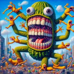 CACTUS MONSTER EATING SCREAMING PEOPLE FOR BREAKFAST