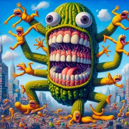 CACTUS MONSTER EATING SCREAMING PEOPLE FOR BREAKFAST