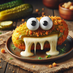 PICKLE OOZING CHEESE LIKE A SLOPPY MESS