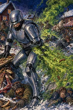 ROBOT PISSING GREEN GUTS ON SNOWY CHAOS