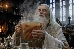 WIZARD SIPPING ON SAUSAGE SOUP OF SOULS